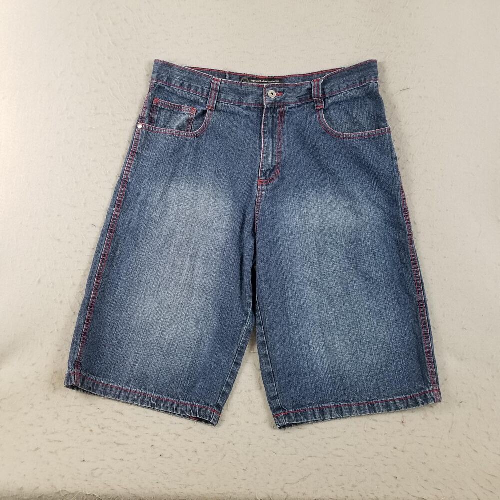 Southpole Bermuda Shorts Mens 36 Blue Denim Red Stitch Cotton Casual Urban Style